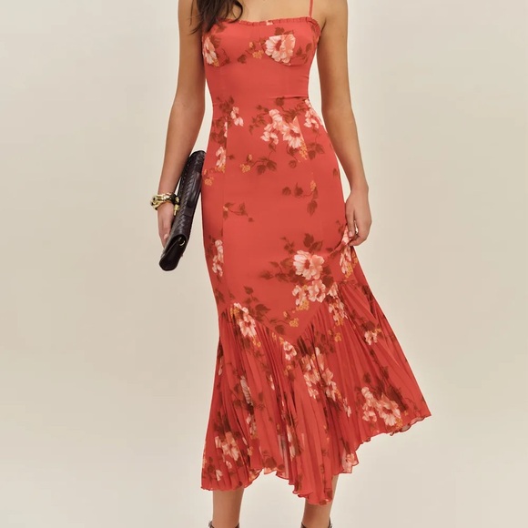 Reformation Coral Floral Midi Dress - Picture 1 of 5